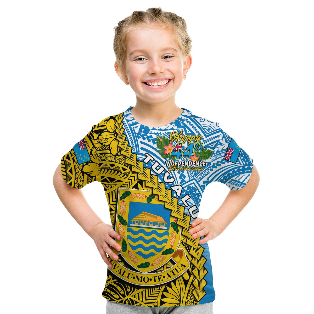 Tuvalu 1978 T Shirt KID Happy 44th Independence Anniversary Polynesian Pattern LT14 Youth XL Size14 - Polynesian Pride