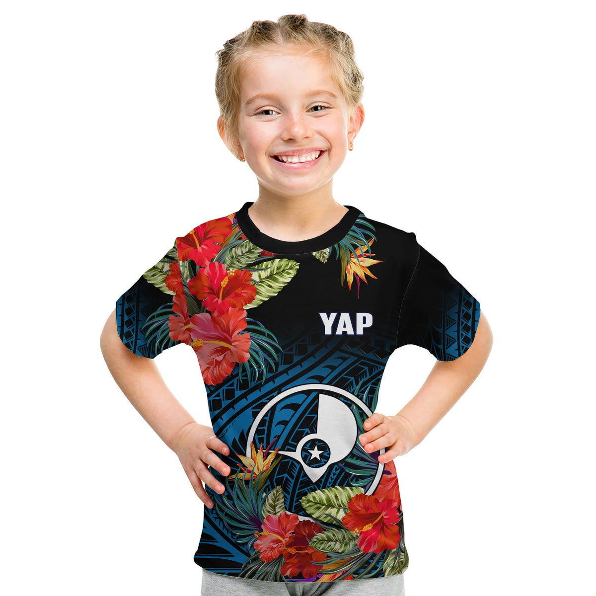 Custom Yap State T Shirt FSM Hibiscus Flowers Mix Polynesian LT14 - Polynesian Pride