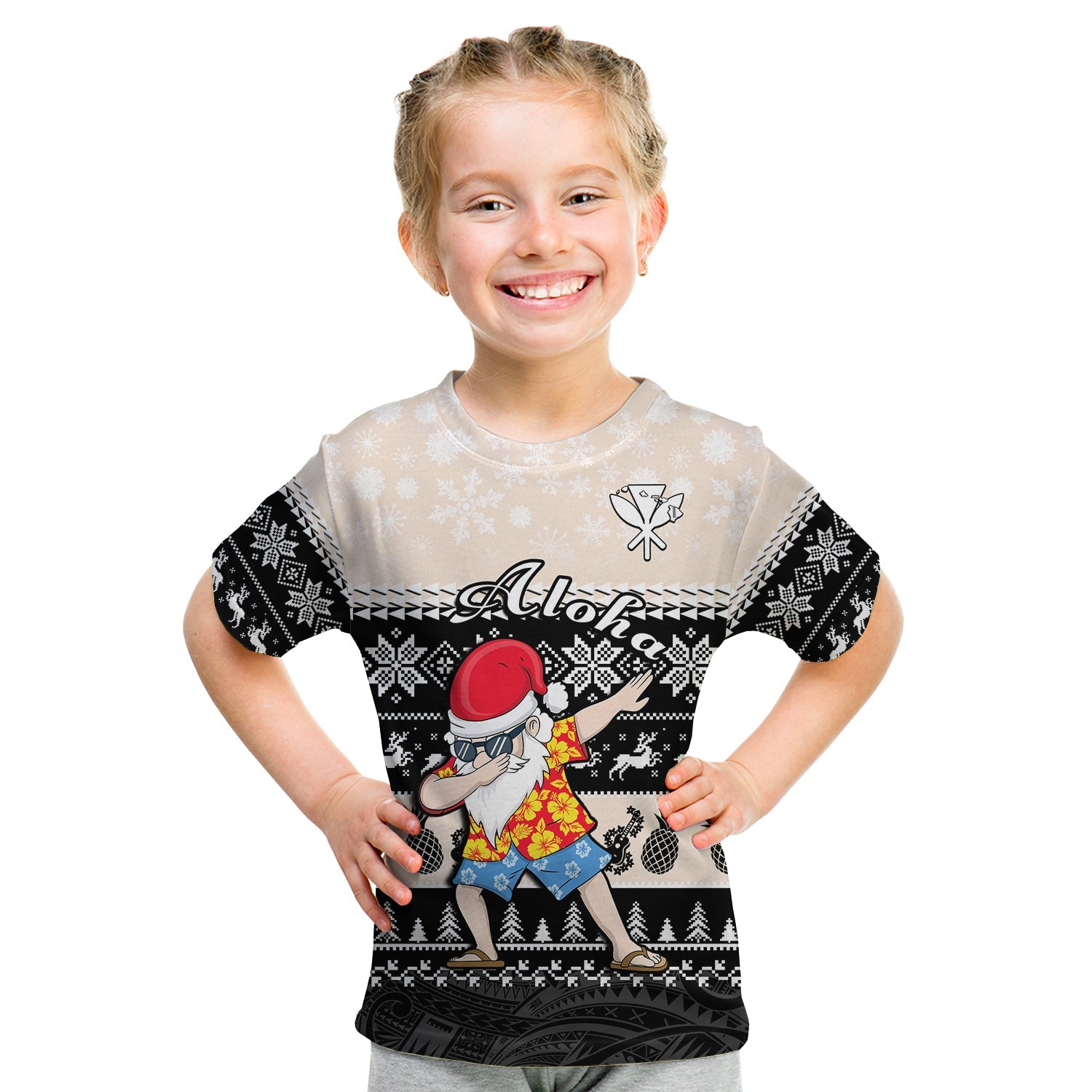 Hawaii Mele Kalikimaka T Shirt KID Dabbing Santa Black Merry Christmas LT14 - Polynesian Pride