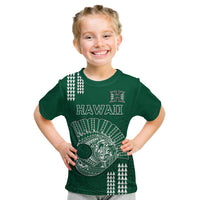 Hawaii Football T Shirt KID Kakau Rainbow Warriors Helmet LT14 Youth XL Size14 - Polynesian Pride