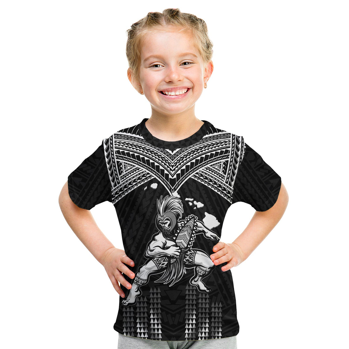 (Custom Personalised) Hawaii T Shirt KID Hawaiian Warrior With Weapon Polynesian Ver.01 LT14 Youth XL Size14 - Polynesian Pride