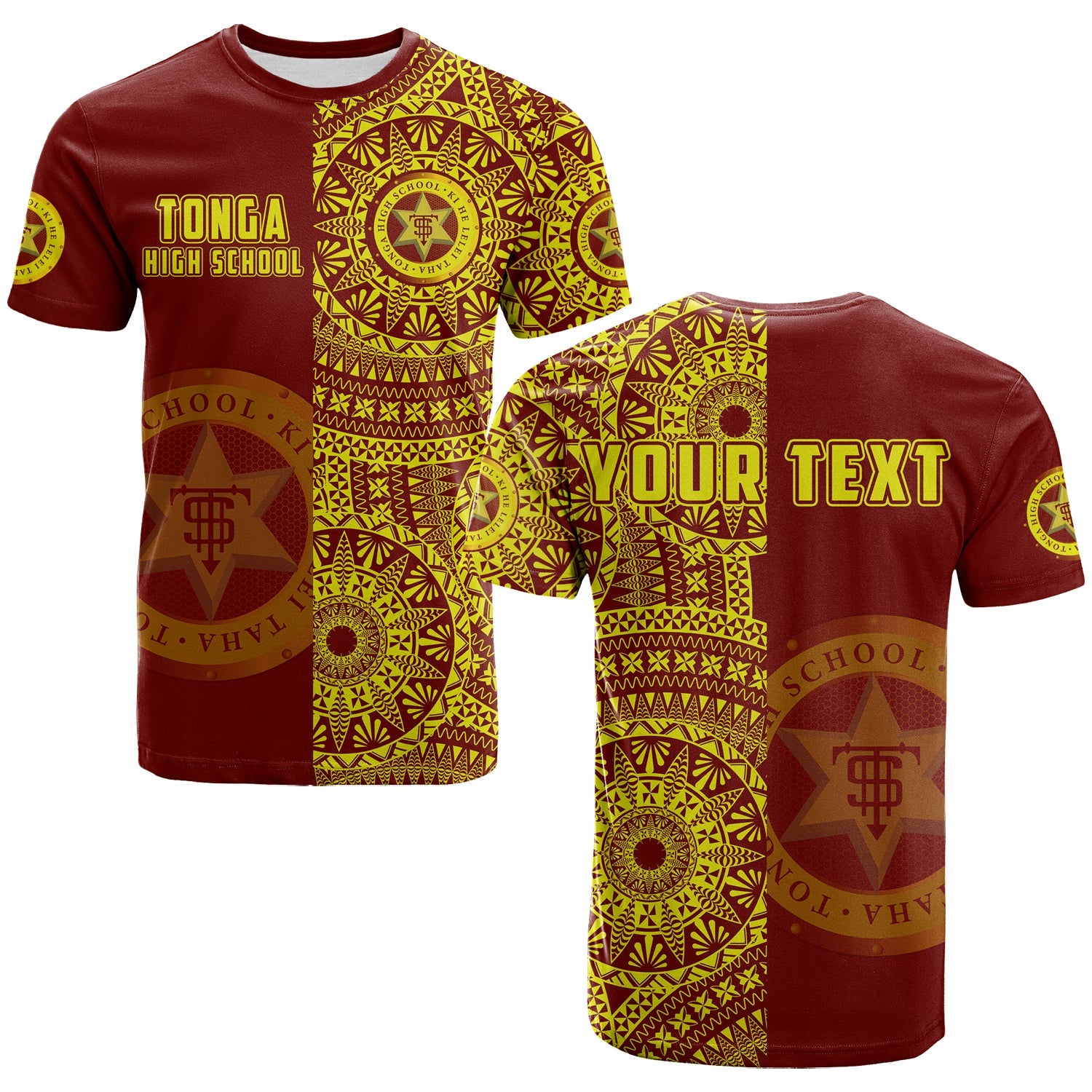 Custom Tonga High School T Shirt Tongan Ngatu Pattern LT14 Adult Red - Polynesian Pride