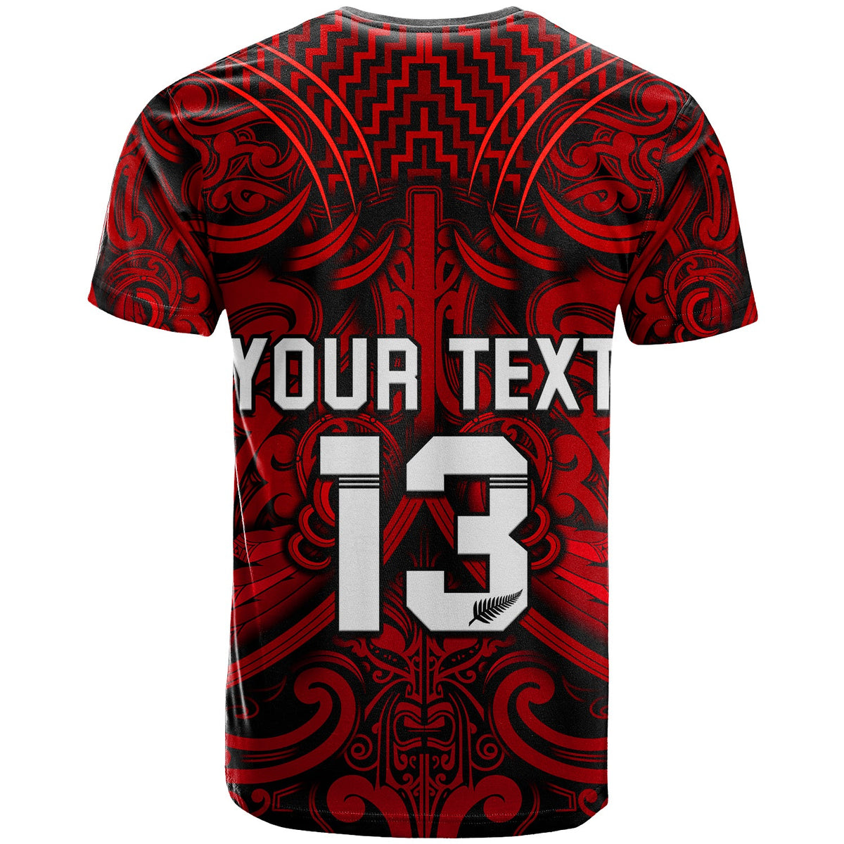 (Custom Text and Number) New Zealand Silver Fern Rugby T Shirt All Black Red NZ Maori Pattern LT13 - Polynesian Pride