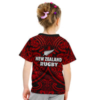 New Zealand Silver Fern Rugby T Shirt All Black Red NZ Maori Pattern LT13 - Polynesian Pride