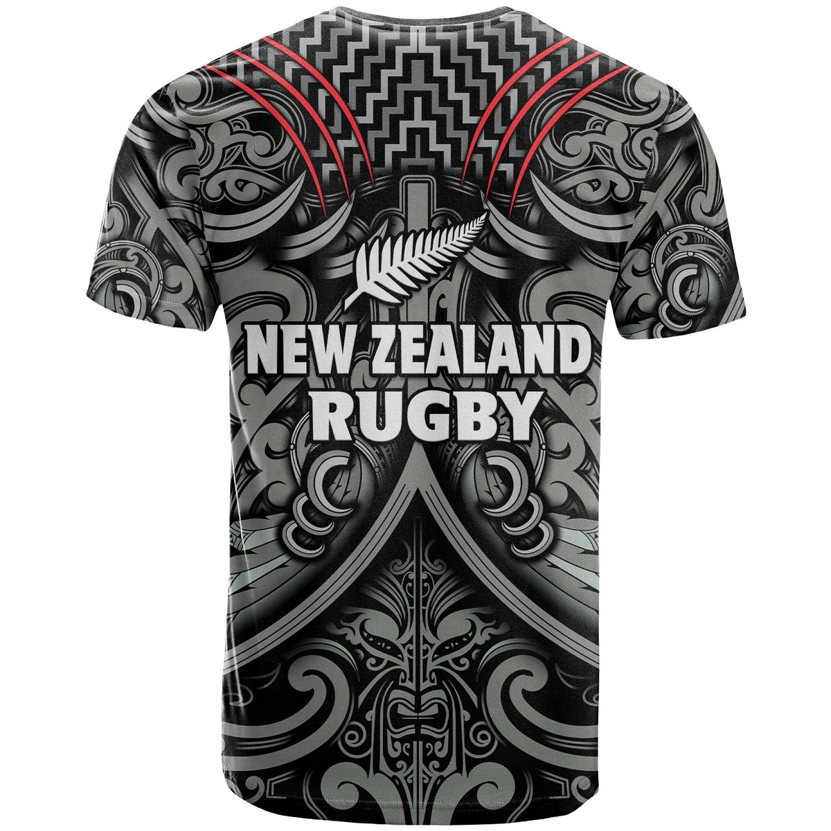 New Zealand Silver Fern Rugby T Shirt All Black NZ Maori Pattern LT13 - Polynesian Pride