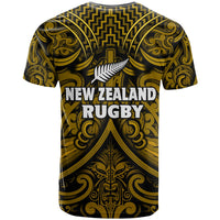 New Zealand Silver Fern Rugby T Shirt All Black Gold NZ Maori Pattern LT13 - Polynesian Pride