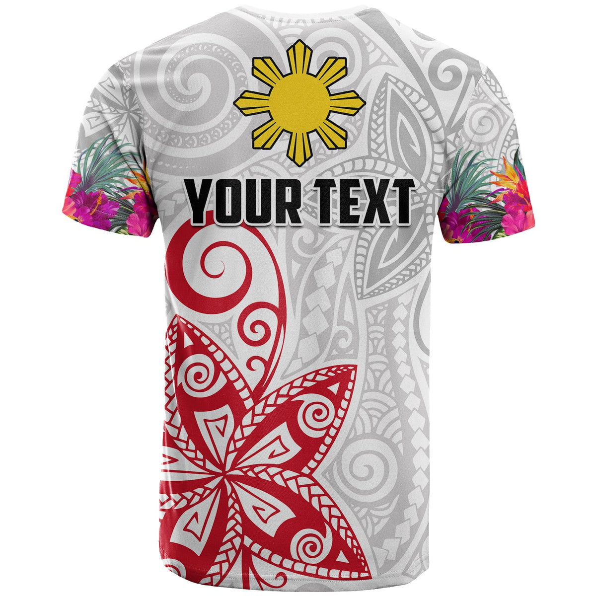 Custom Philippines T Shirt Sun Filipino Polynesian mix Flowers White Vibe LT13 - Polynesian Pride