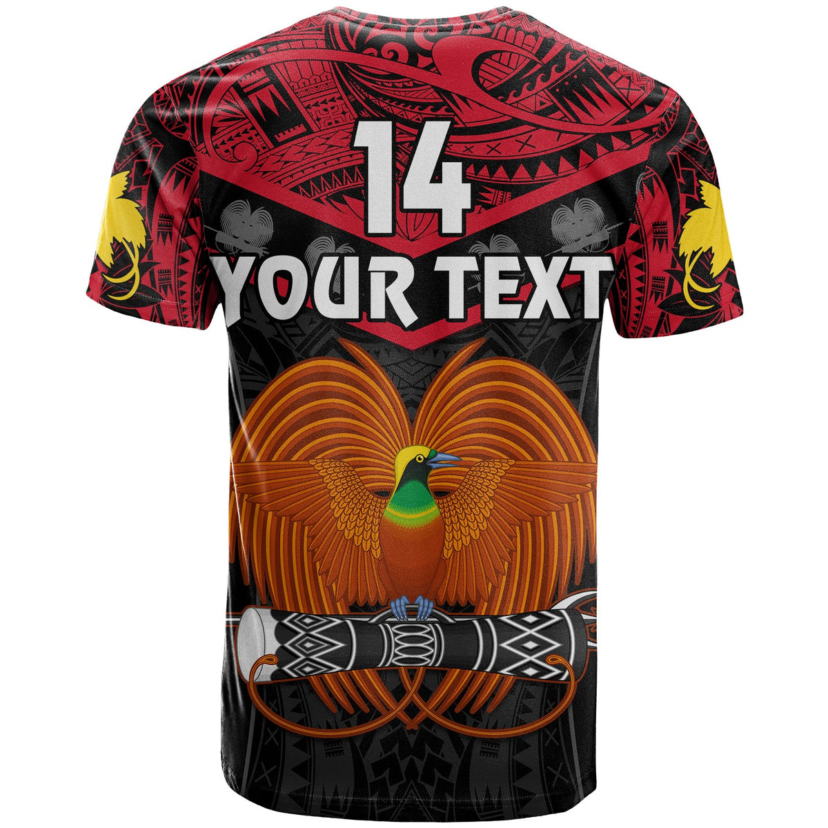 (Custom Text and Number) Papua New Guinea Rugby T Shirt PNG Kumuls Bird of Paradise Black LT14 - Polynesian Pride