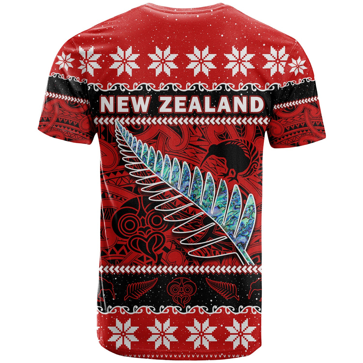 New Zealand Christmas T Shirt Paua Shell Silver Fern Meri Kirihimete LT14 - Polynesian Pride