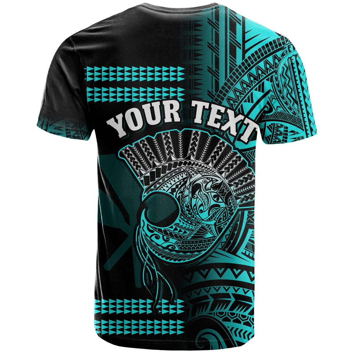 Custom Hawaii T Shirt Kakau Warrior Helmet Gradient Turquoise Polynesian LT14 - Polynesian Pride
