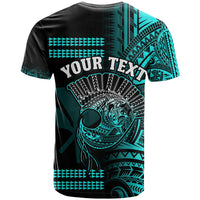 Custom Hawaii T Shirt Kakau Warrior Helmet Gradient Turquoise Polynesian LT14 - Polynesian Pride