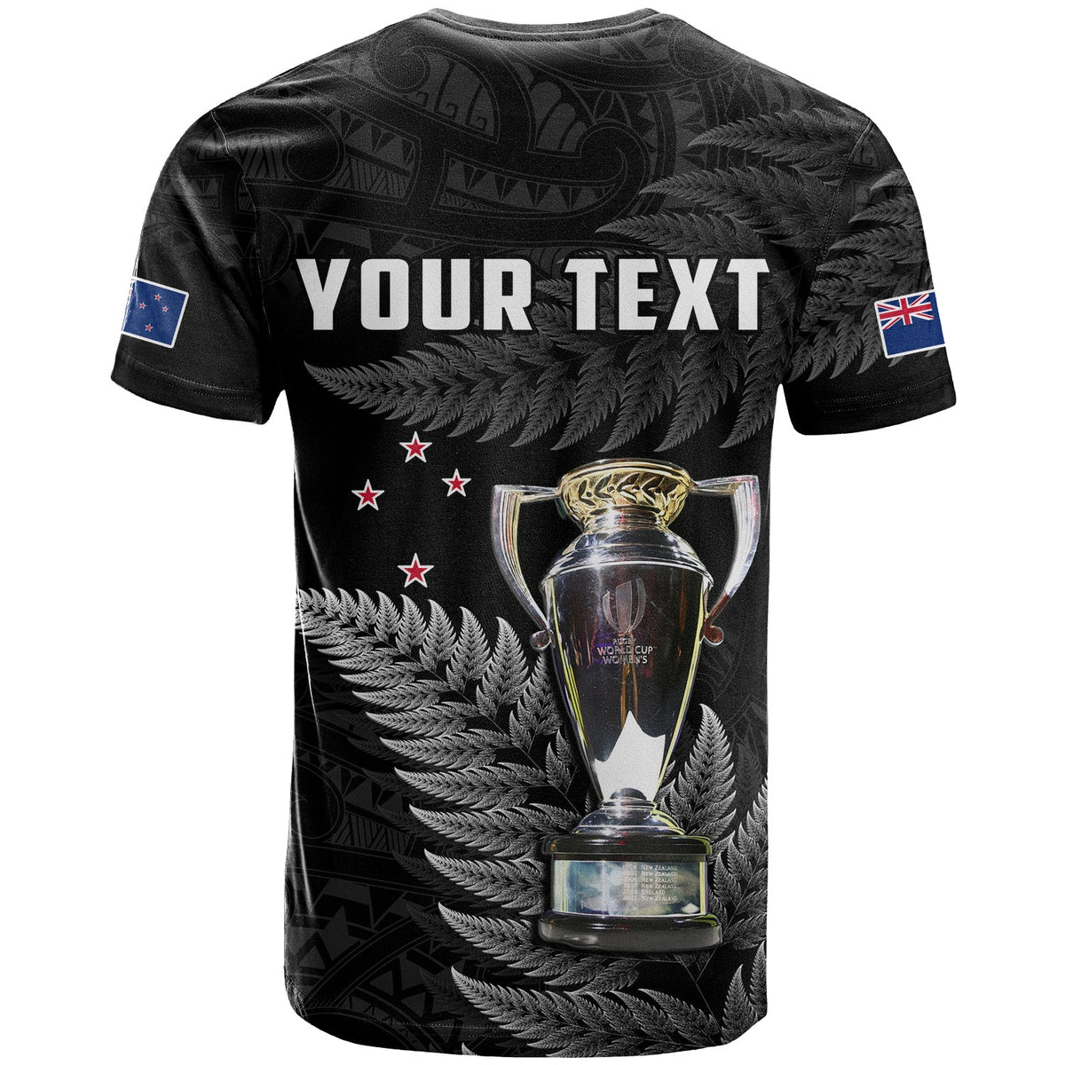 Custom New Zealand 2022 Rugby T Shirt Black Fern Proud Champions RWC LT14 - Polynesian Pride