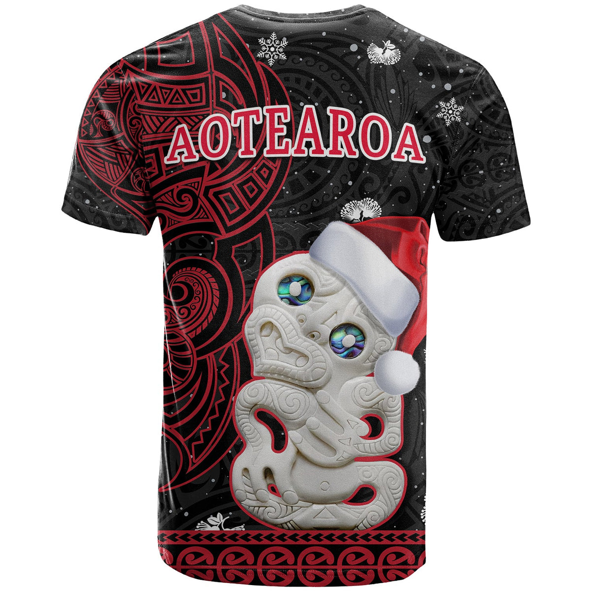 Custom New Zealand Christmas T Shirt Hei Tiki Red Pohutukawa Meri Kirihimete LT14 - Polynesian Pride