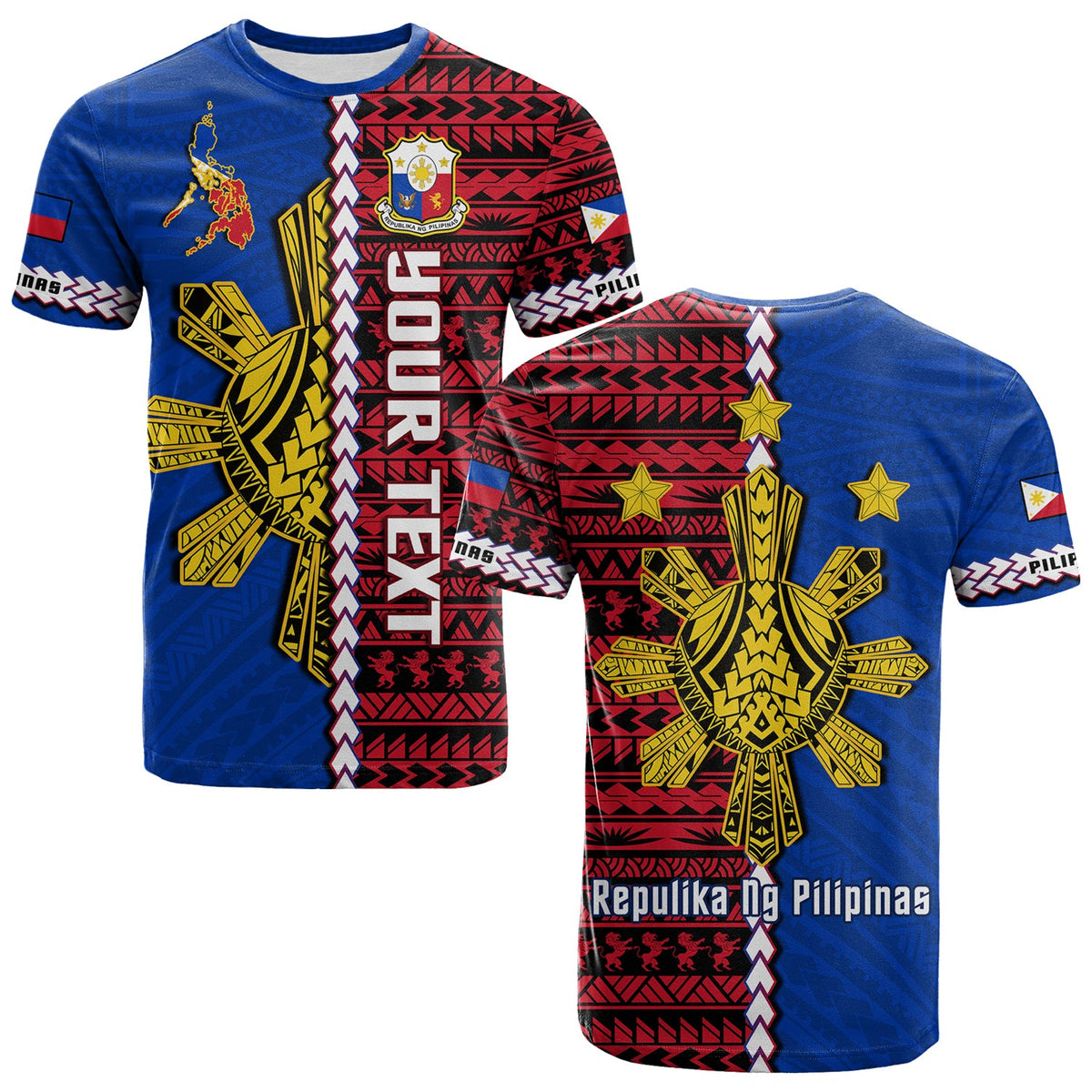 Custom Philippines T Shirt Pilipinas Sun Mix Polynesian Pattern LT14 Adult Red - Polynesian Pride