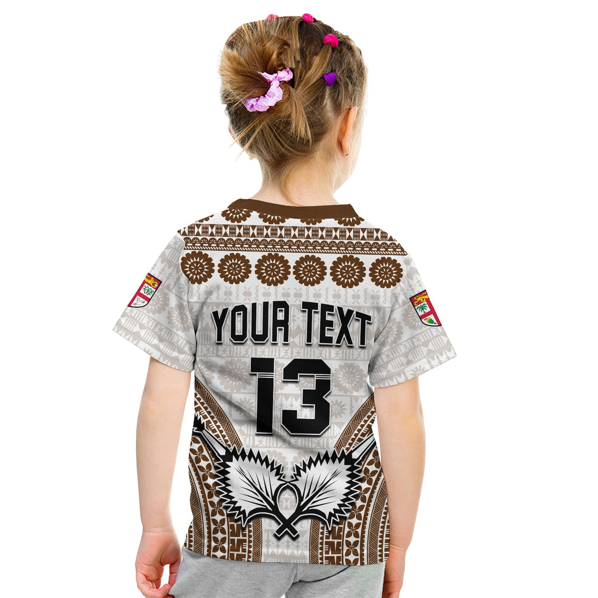 Custom Text and Number Fiji Rugby Bati T Shirt KID Proud Tapa Pattern LT13 - Polynesian Pride