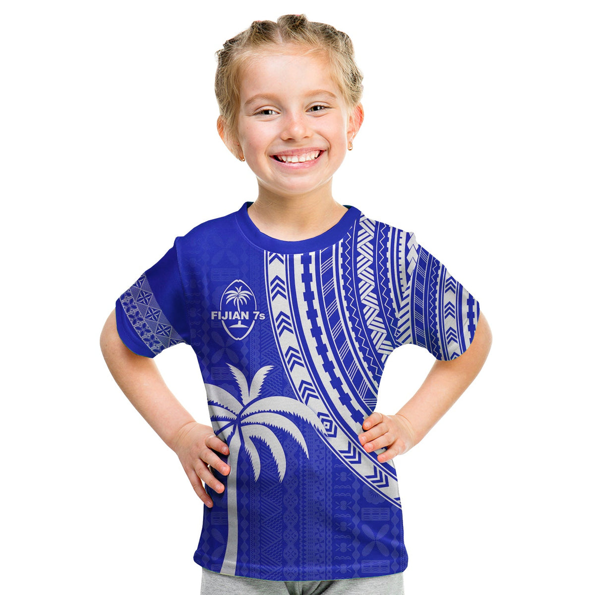 (Custom Text and Number) Fiji Rugby Sevens T Shirt Fijian 7s Tapa Polynesian Blue Ver.02 LT13 - Polynesian Pride