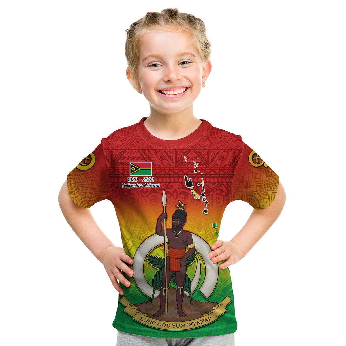 (Custom Personalised) Vanuatu Independence Day T Shirt KID 42nd Anniversary Yumi Yumi Yumi LT13 - Polynesian Pride
