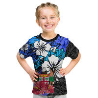 Fiji Tie Dye T Shirt KID Polynesian Blue Tribal Creative Tropical Flowers LT13 Youth XL Size14 - Polynesian Pride