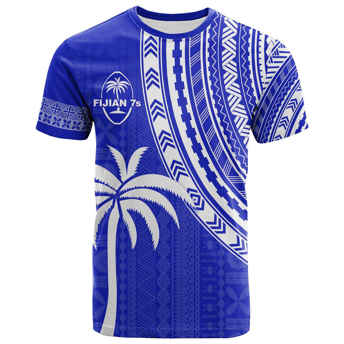 (Custom Text and Number) Fiji Rugby Sevens T Shirt Fijian 7s Tapa Polynesian Blue Ver.02 LT13 - Polynesian Pride