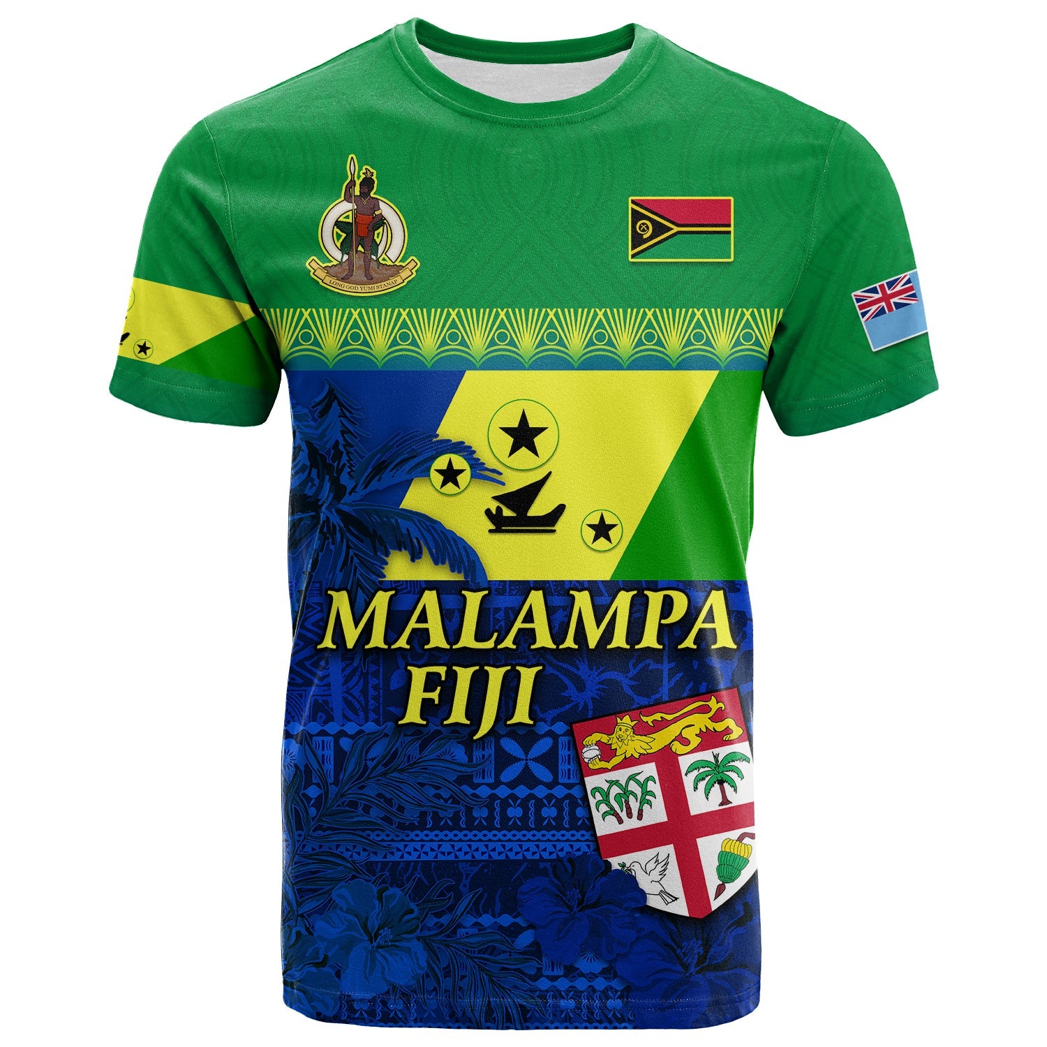 Malampa Fiji Day T Shirt Vanuatu Polynesia mix Flowers LT13 Green - Polynesian Pride