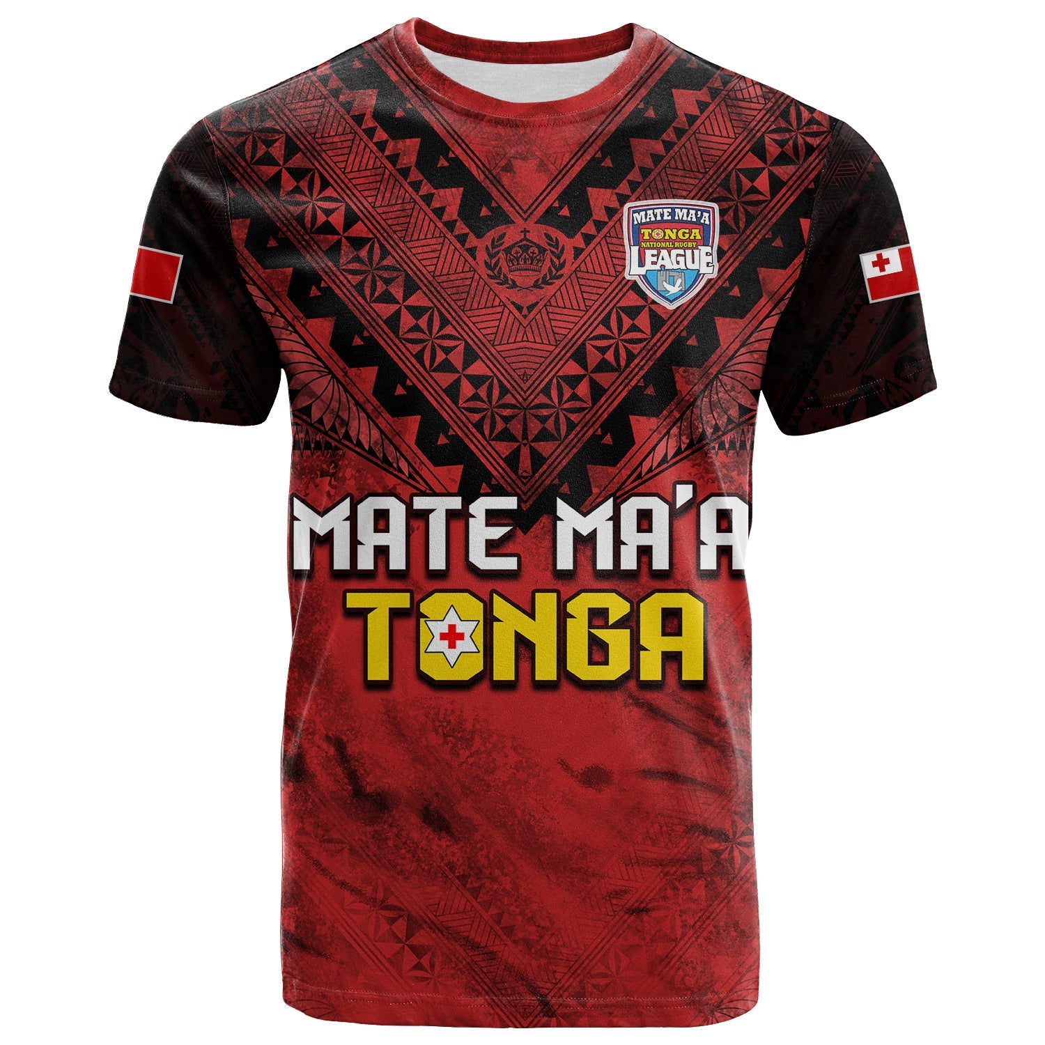 Tonga Rugby MMT T Shirt Ngatu Mate Maa Tonga Grunge LT13 Red - Polynesian Pride