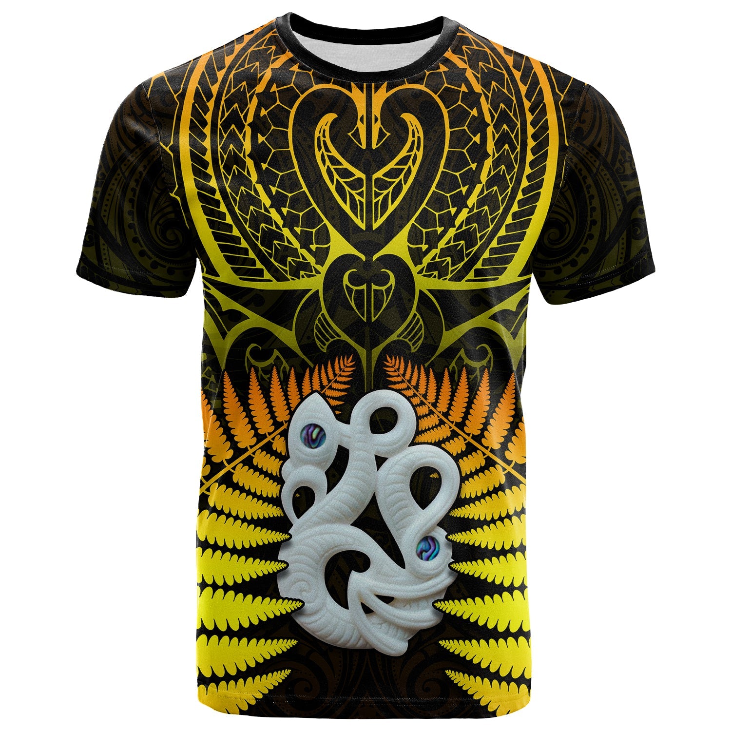 Aotearoa Fern T Shirt New Zealand Hei Tiki Gold Style LT13 Gold - Polynesian Pride