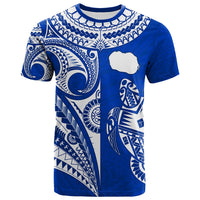 (Custom Text and Number) Rarotonga Cook Islands T Shirt Turtle and Map Style Blue LT13 - Polynesian Pride