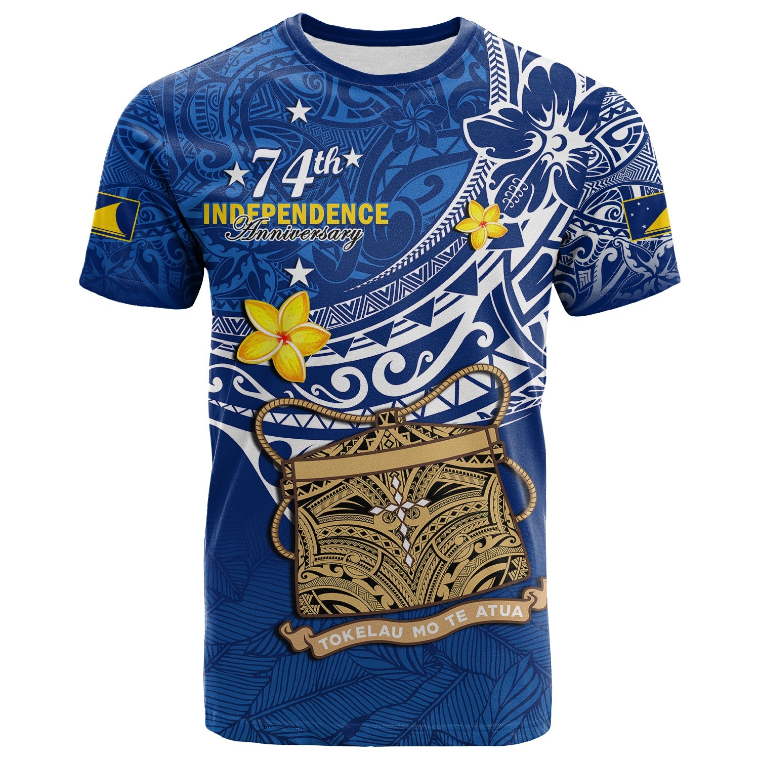 Tokelau T Shirt National Badge Polynesian Happy 74th Independence Anniversary LT14 Blue - Polynesian Pride