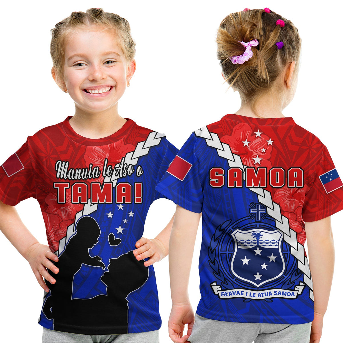 Happy Samoan Fathers Day T Shirt Hibiscus Mix Polynesian Pattern LT14 Kid Red - Polynesian Pride