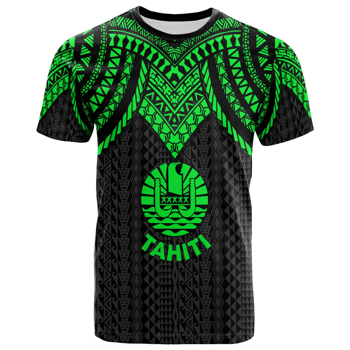 Tahiti T Shirt Polynesian Armor Style Green Unisex Art - Polynesian Pride