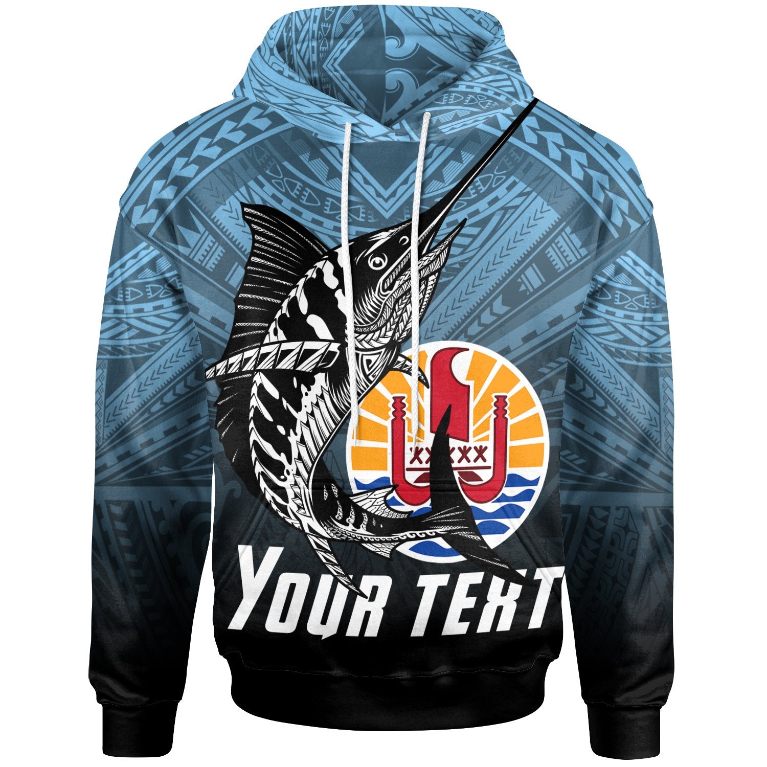 Tahiti Custom Personalized Hoodie Polynesian Marlin Fish Unisex Blue - Polynesian Pride