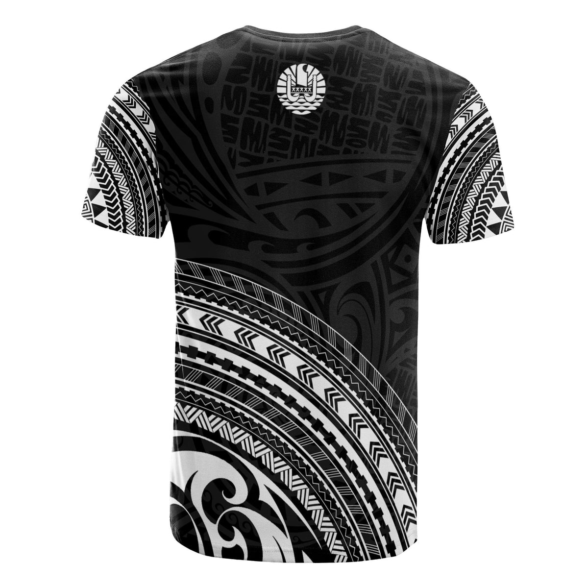 Tahiti All Over T Shirt Tahiti Flag Polynesian Tribal Black Version - Polynesian Pride