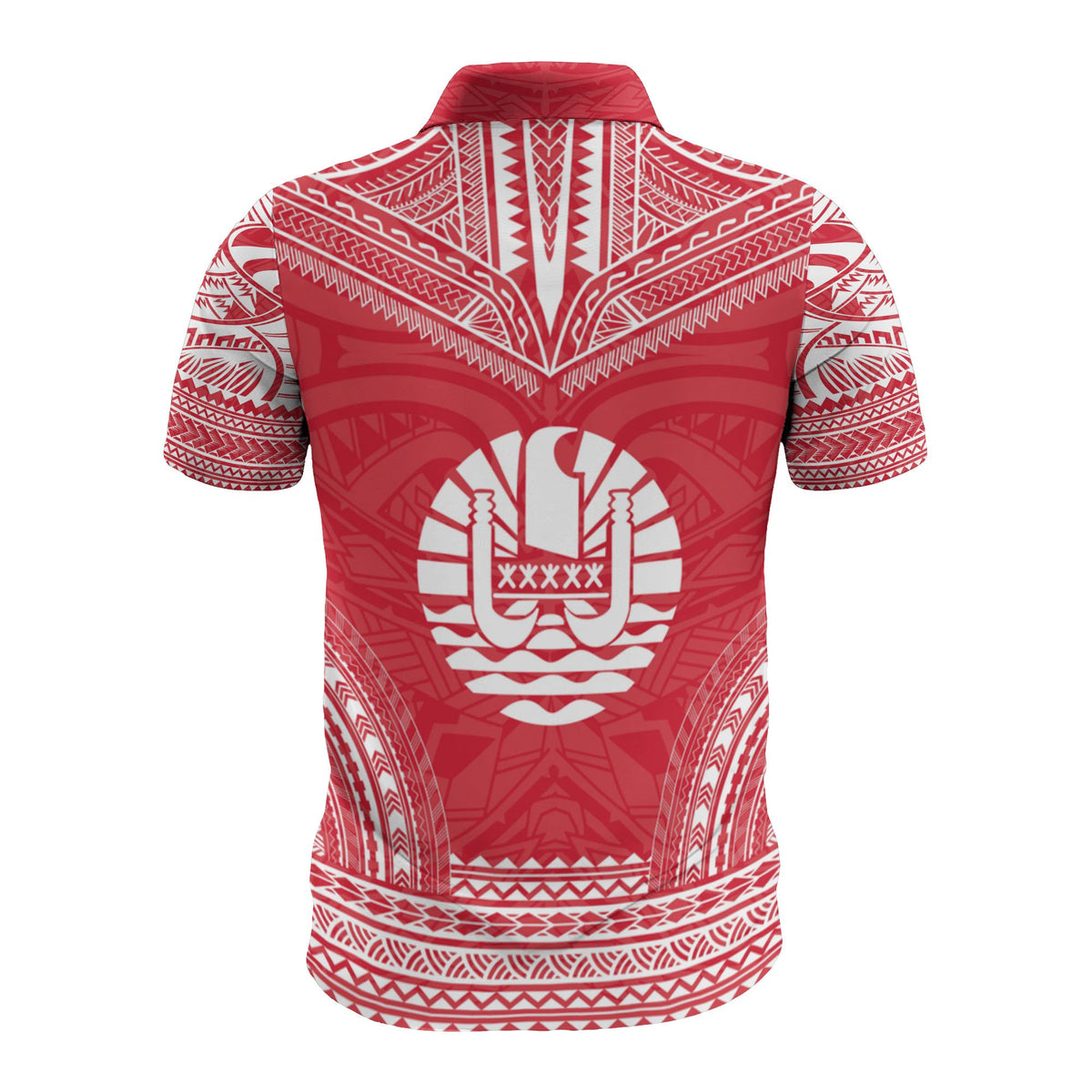Tahiti Custom Polo Shirt Tahitian Flag Polynesian Chief Tattoo Red Version - Polynesian Pride