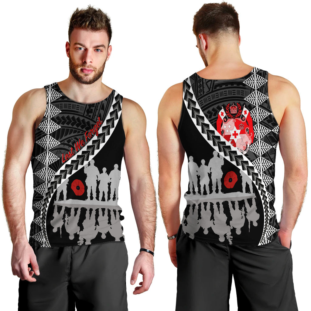 Tonga Anzac Day Black & White Men's Tank Top Lest We Forget LT7 - Polynesian Pride