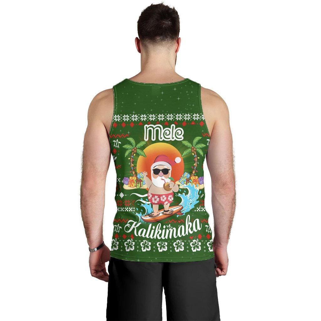 Hawaiian Santa Claus Mele Kalikimaka Men's Tank Top - Aviv Style - Green - AH - Polynesian Pride