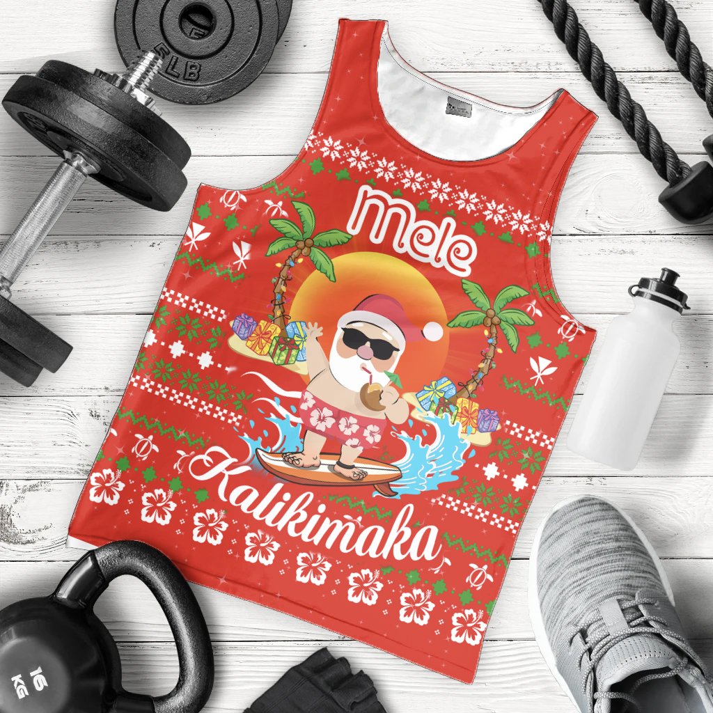 Hawaiian Santa Claus Mele Kalikimaka Men's Tank Top - Aviv Style - Red - AH - Polynesian Pride
