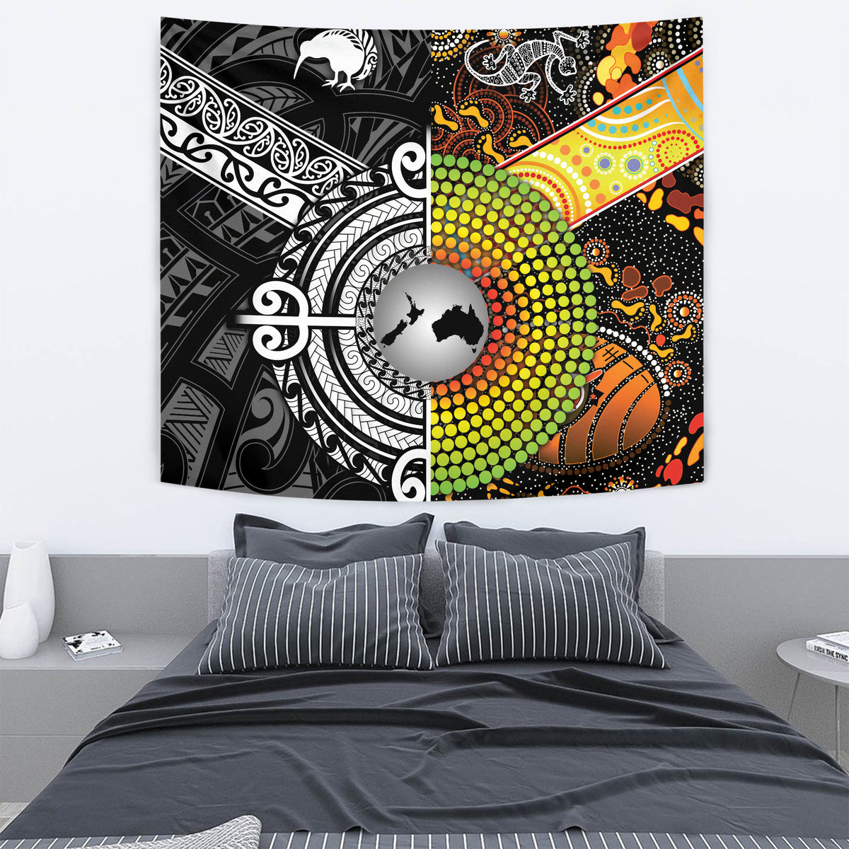 New Zealand Maori Aotearoa And Australia Aboriginal Tapestries Together - Black LT8 - Polynesian Pride