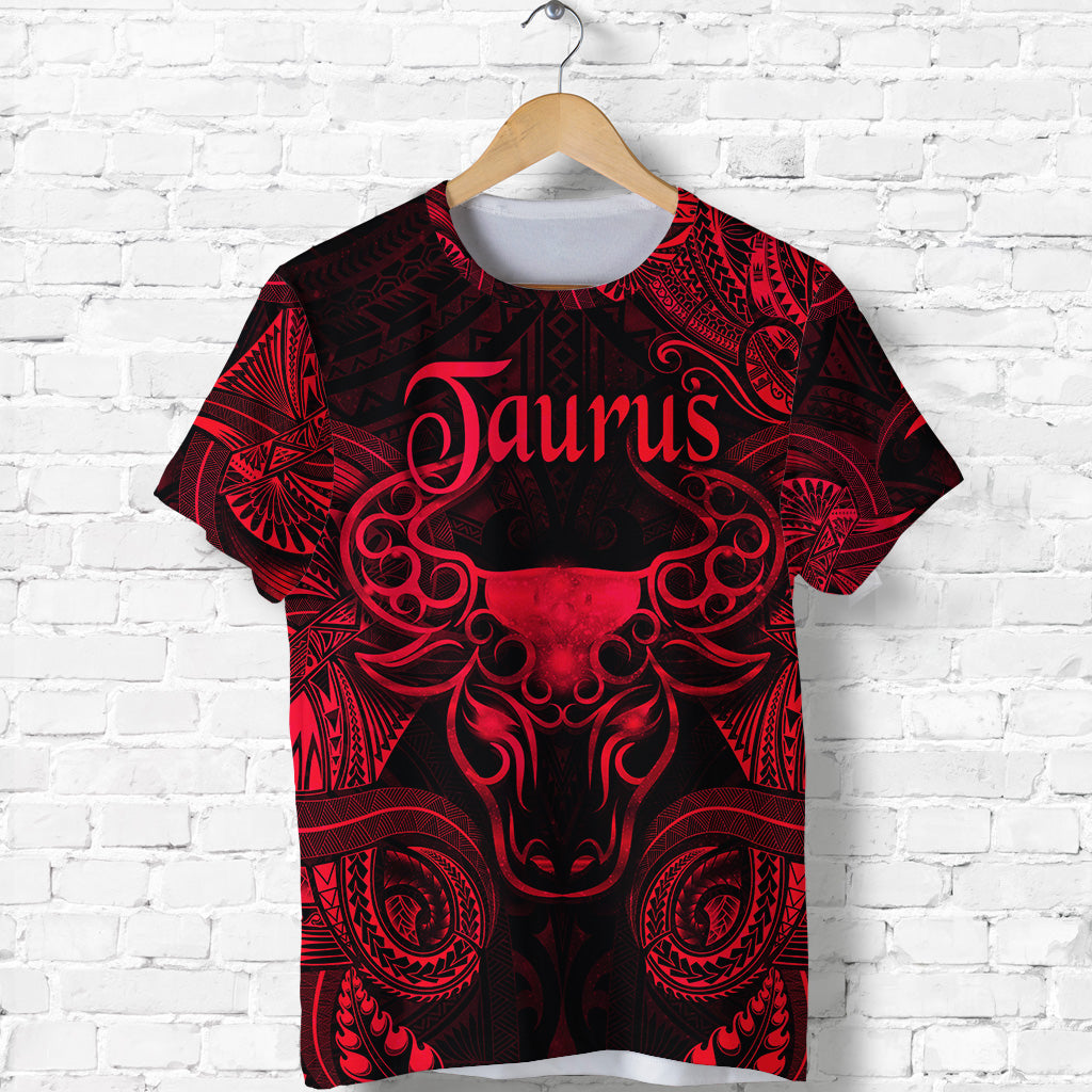 Custom Taurus Zodiac Polynesian T Shirt Unique Style Red LT8 Unisex Red - Polynesian Pride