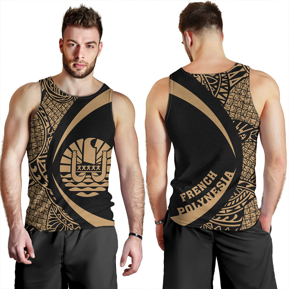 French Polynesia Tank Top Coat Of Arm Lauhala Gold Circle - Polynesian Pride