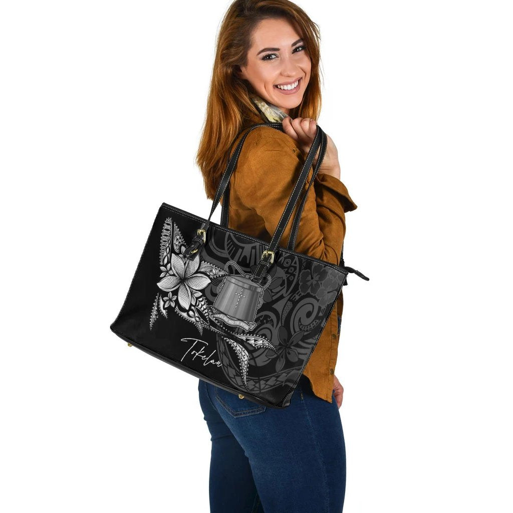 Tokelau Leather Tote - Fish With Plumeria Flowers Style - Polynesian Pride