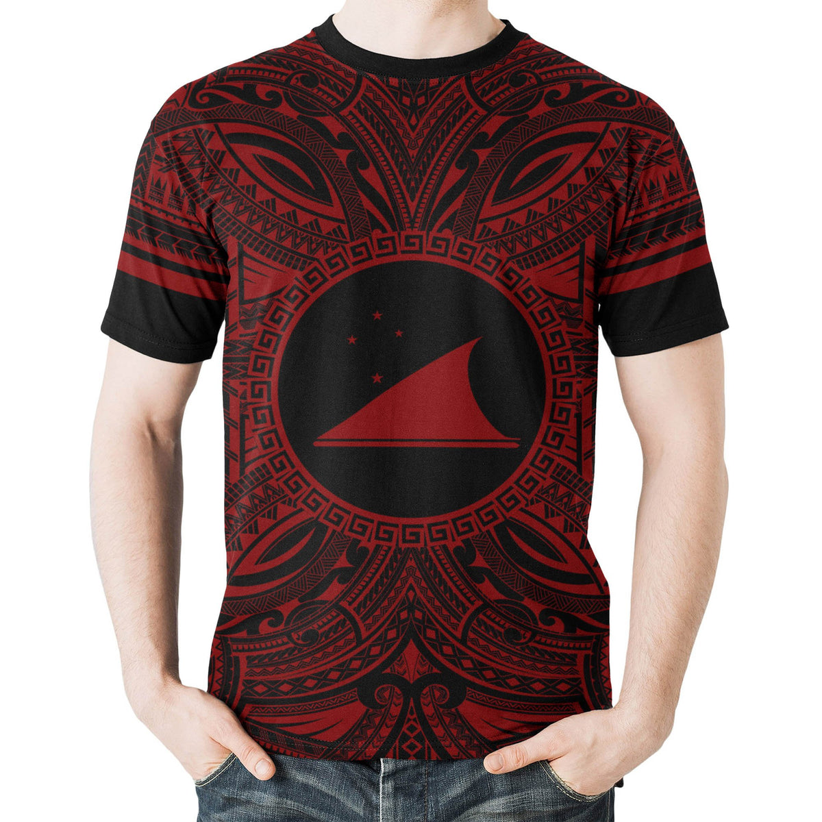 Tokelau T Shirt Tokelau Coat of Arms Polynesian Red Black - Polynesian Pride