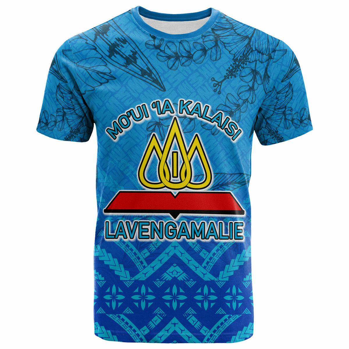 Tonga Custom T Shirt Lavengamalie College Logo With Tropical Flowers T Shirt LT10 Blue - Polynesian Pride