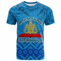 Tonga Custom T Shirt Lavengamalie College Logo With Tropical Flowers T Shirt LT10 Blue - Polynesian Pride