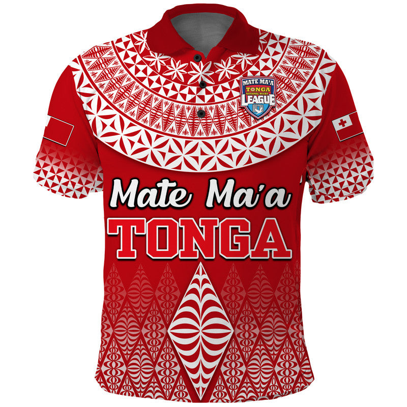 Mate Maa Tonga Rugby Polo Shirt - Tongan Kupesi Ngatu Style LT9 Red - Polynesian Pride