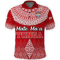 Mate Maa Tonga Rugby Polo Shirt - Tongan Kupesi Ngatu Style LT9 Red - Polynesian Pride