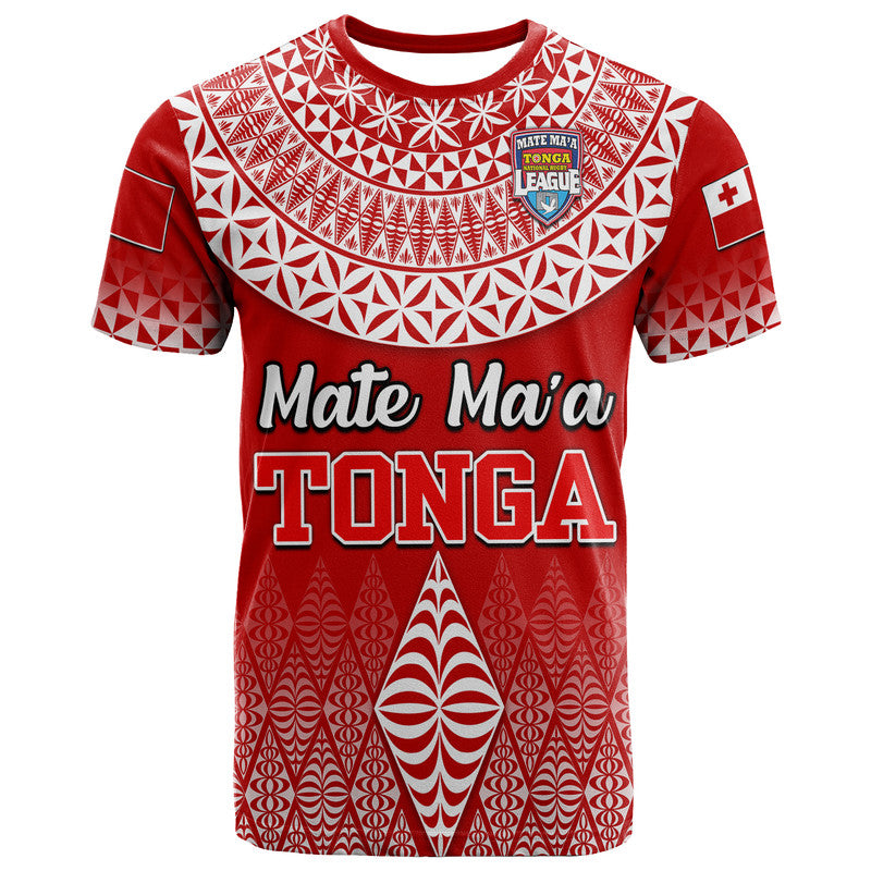 Mate Ma'a Tonga Rugby T-Shirt - Tongan Kupesi Ngatu Style LT9 Red - Polynesian Pride