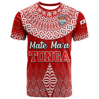 Mate Ma'a Tonga Rugby T-Shirt - Tongan Kupesi Ngatu Style LT9 Red - Polynesian Pride