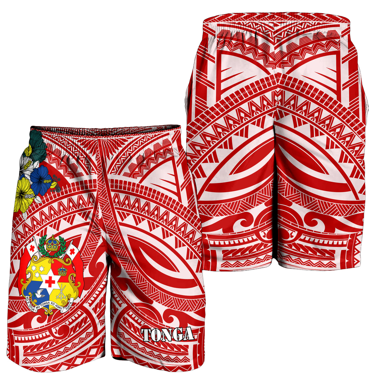 Tonga Men's Shorts - Polynesian Pattern Red Color LT7 - Polynesian Pride