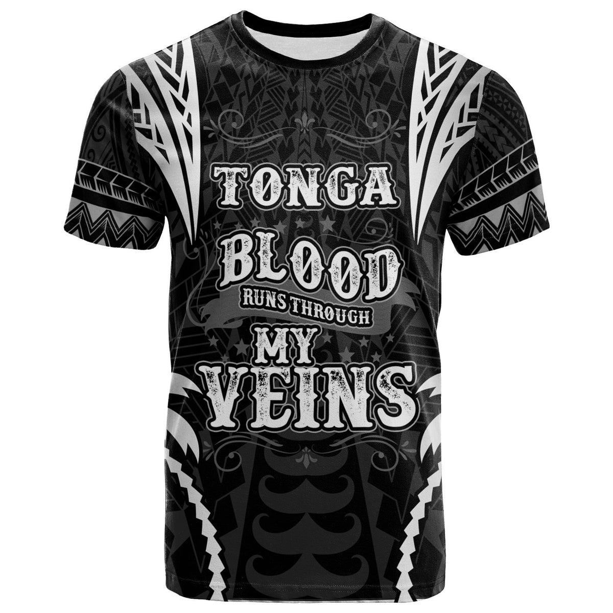 Tonga T Shirt Blood Runs Through My Veins Style Black Unisex Black - Polynesian Pride