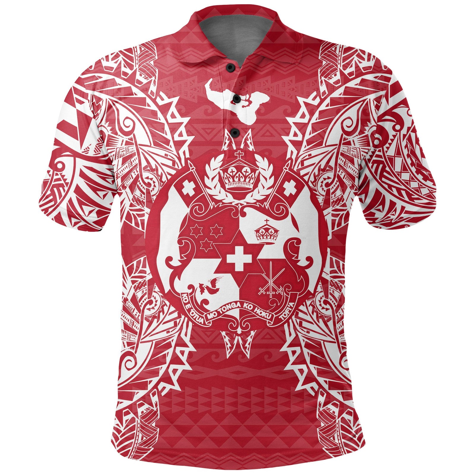 Tonga Polo Shirt Tongan Coat Of Arms Map Polynesian Tattoo Red White Unisex Red - Polynesian Pride